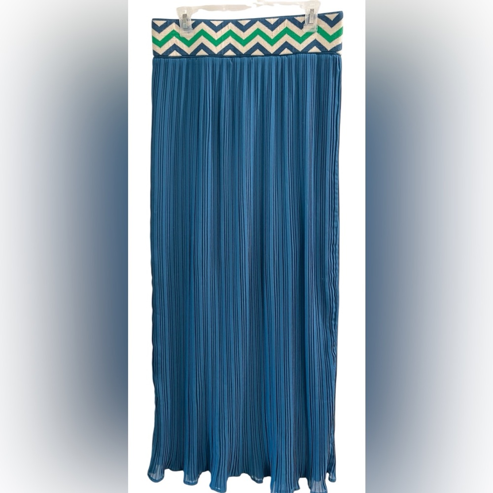 Lucy & Laurel, Anthropologie, Teal Maxi Skirt w Chevron Waistband, Size L